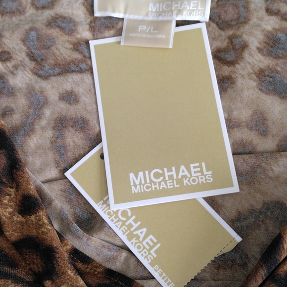 NWT Michael Michael Kors P/L Dark Camel Animal Print Ruched Long Sleeve Dress - Picture 4 of 13